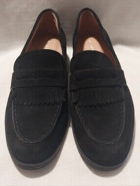 Cole Haan Stassi Kiltie Black Suede Slip On Academia Preppy Loafers NWOB